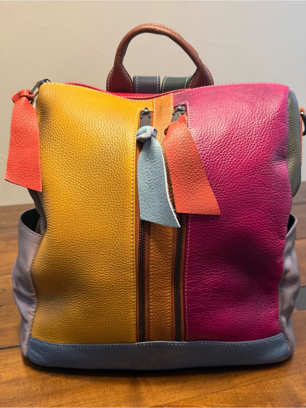 Colorblock Leather Backpack
